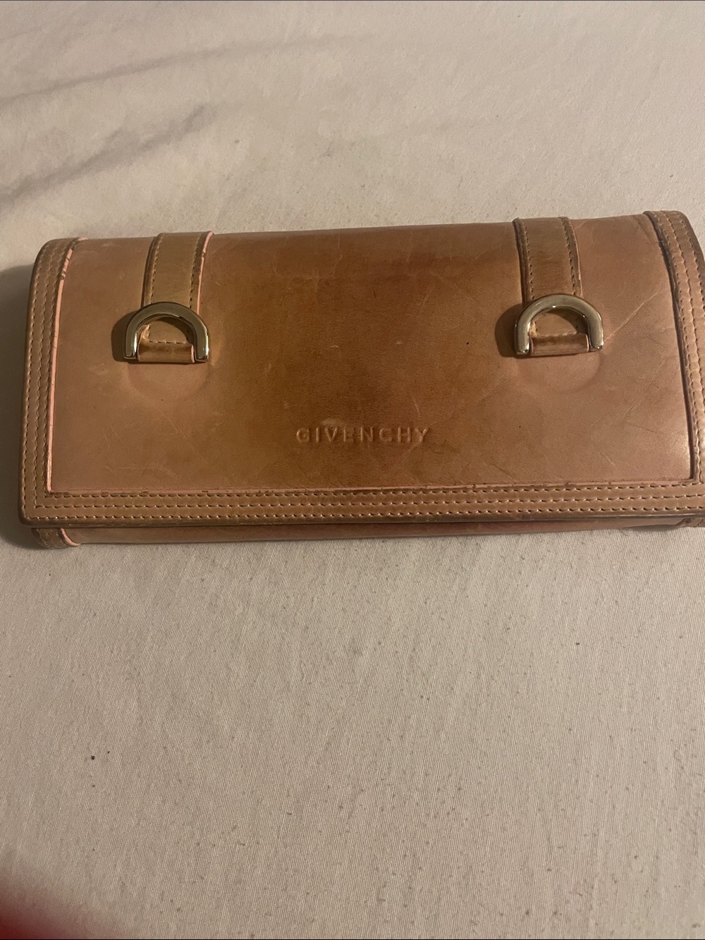 Givenchy Brown Leather Foldover Wallet with Silver Hardware